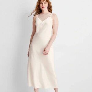 NWT Women's Sleeveless Mixed Media Ankle Slip Dress - Future Collective Cream M